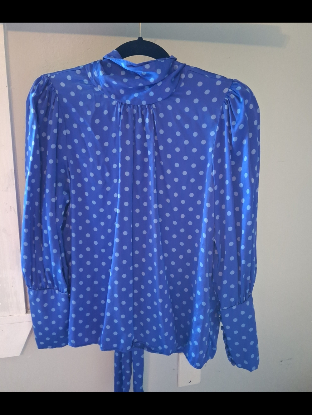 Delfi Collective Medium Made In USA Blue Polka Dot 100% Silk Tie-Back Blouse